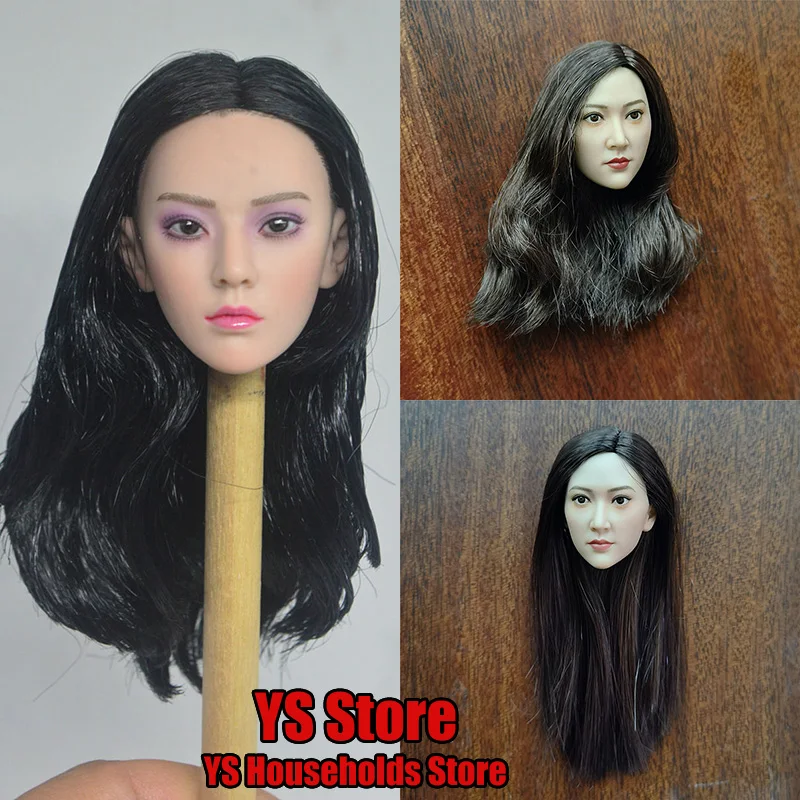 

2 Styles 1/6 Women Soldier Beauty Head Sculpt H002 Black Long Hair Head Carving Model Accessory Fit 12" Action Figure Body