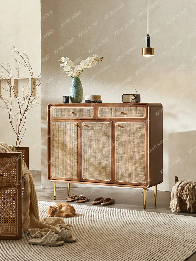

Solid Wood Rattan Shoe Cabinet Home Entrance Storage Cabinet