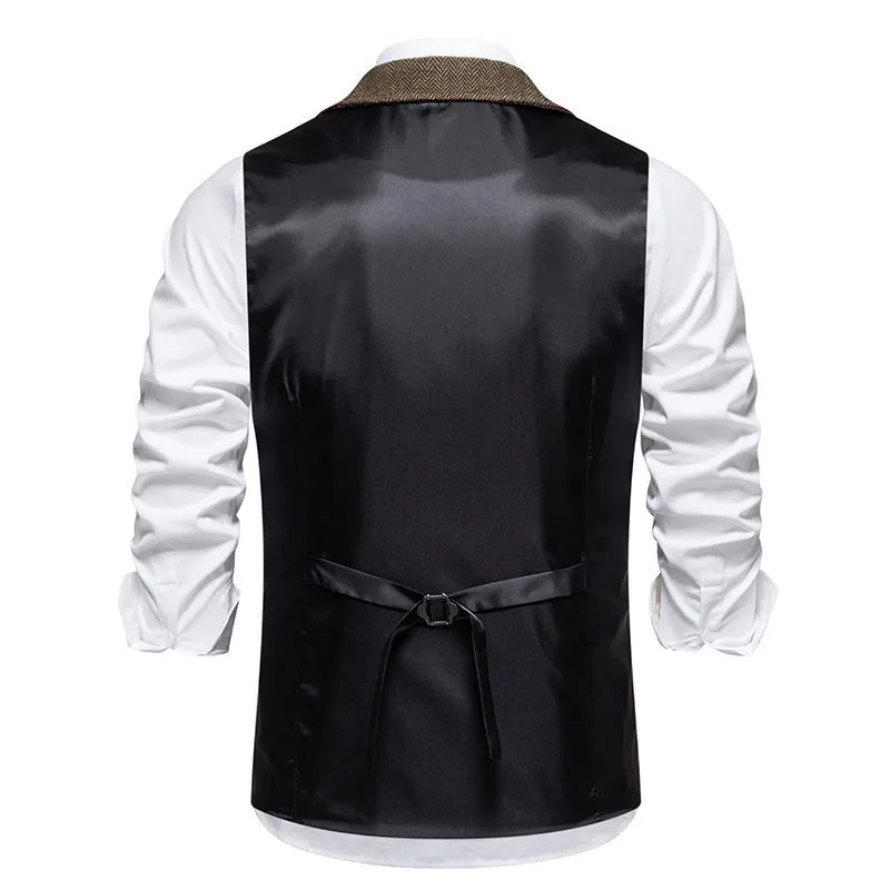 Men's Suit Vest Fashion Turn-Down Collar Pockets Suit Vests England Style Smart Casual Vintage Gentleman Leisure Party Waistcoat 6