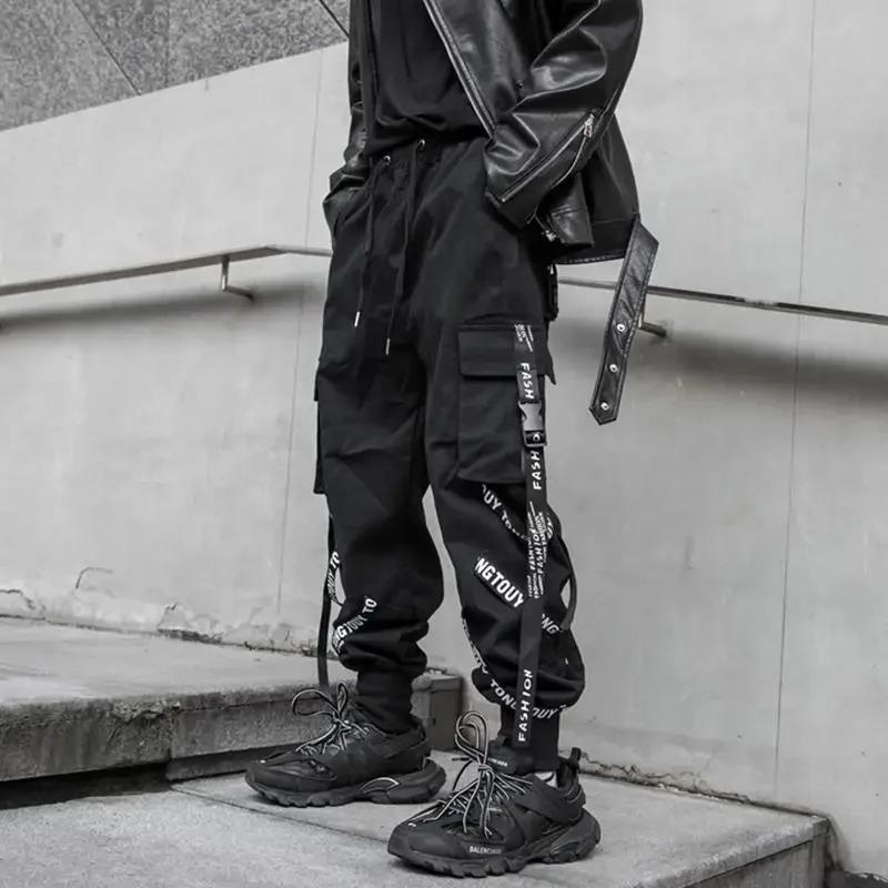 

Trousers Man Multipockets Black Cargo Pants for Men Multi Pocket Autumn Hip Hop Stacked Harajuku Baggy Korean Style Large Size