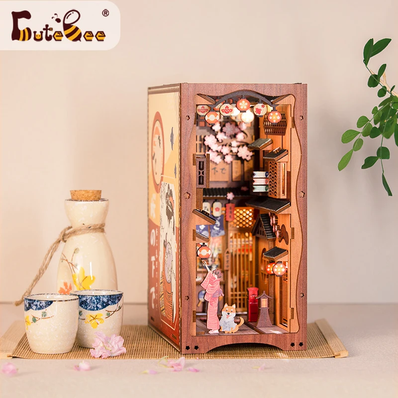 CUTEBEE DIY Book Nook DIY miniaturowy domek zestaw z meblami i światłem wieczne księgarnia półka na książki wstaw zestawy Model dla dorosłych