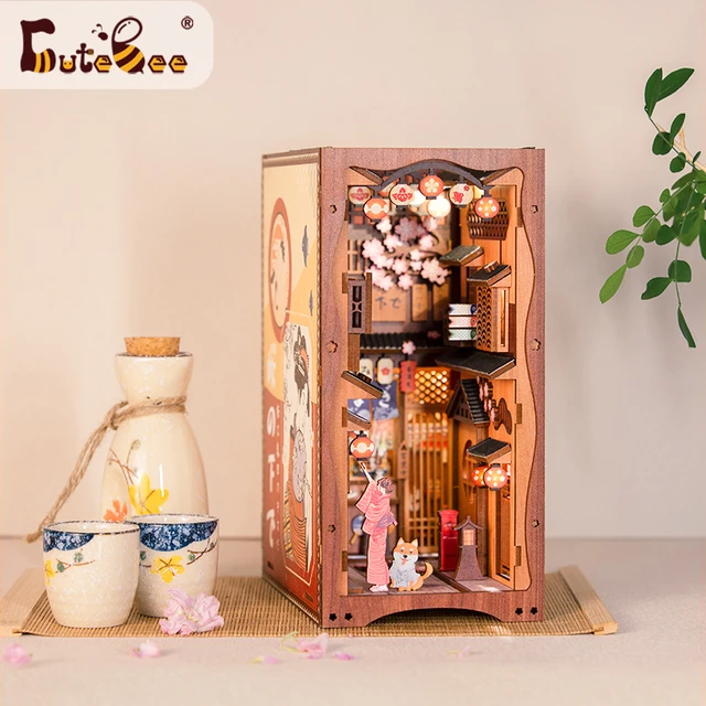 CUTEBEE DIY Book Nook DIY Miniature House Kit with Furniture and Light Eternal Bookstore Book Shelf Insert Kits Model for Adult 4