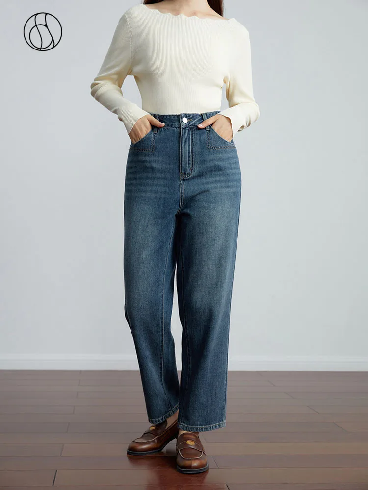

DUSHU Retro Sense Simple Cone Jeans for Women 2023 Autumn Newlt Thin Versatile High-waisted Casual Style Pants for Female