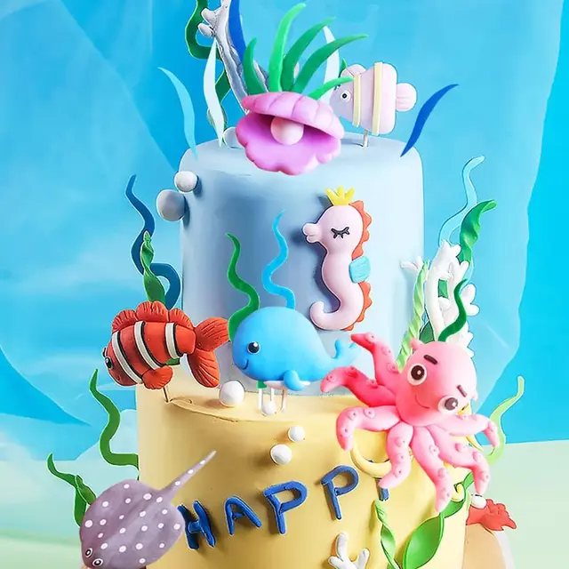 Décoration Gâteau Thème Océan – Topper Avec Baleine, Dauphin, Pieuvre – Pour Anniversaire Enfant, Cupcakes