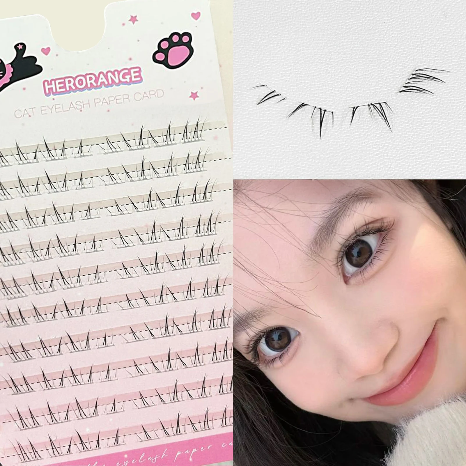 3/6/10 Reihen, dichte, flauschige Katzenaugen, Comic-Fälschungswimpernverlängerung, natürlicher Look, Curling, individuelle Cluster-Falsche Wimpern