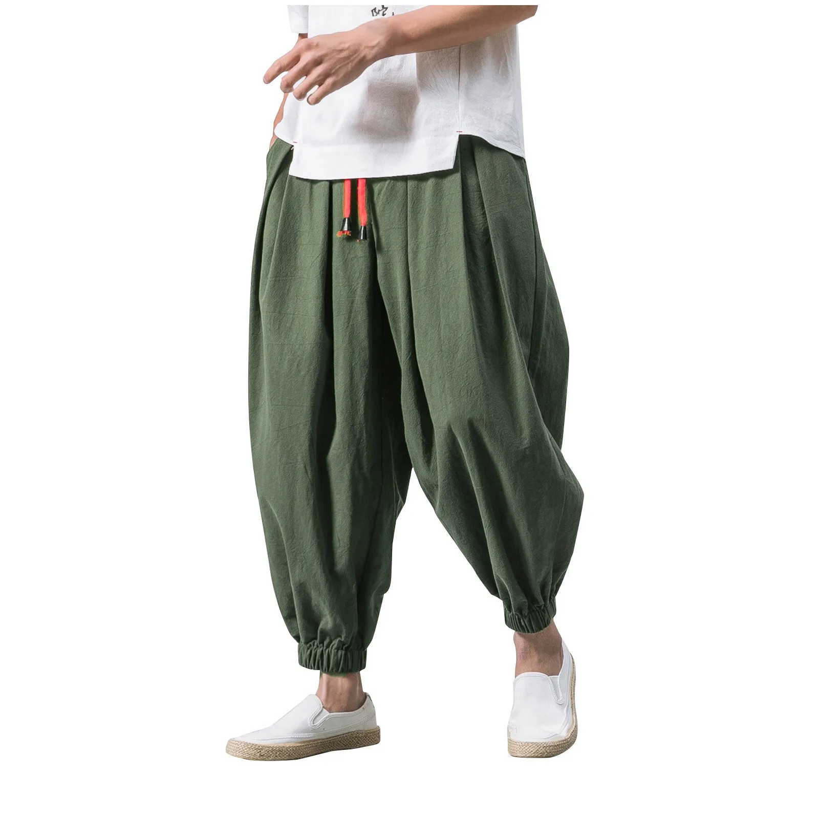 

Men'S Harem Pants Summer Fashion Casual Loose Solid Color Pants Daily Causal Large Size Drawstring Elastic Waist Harem Pants