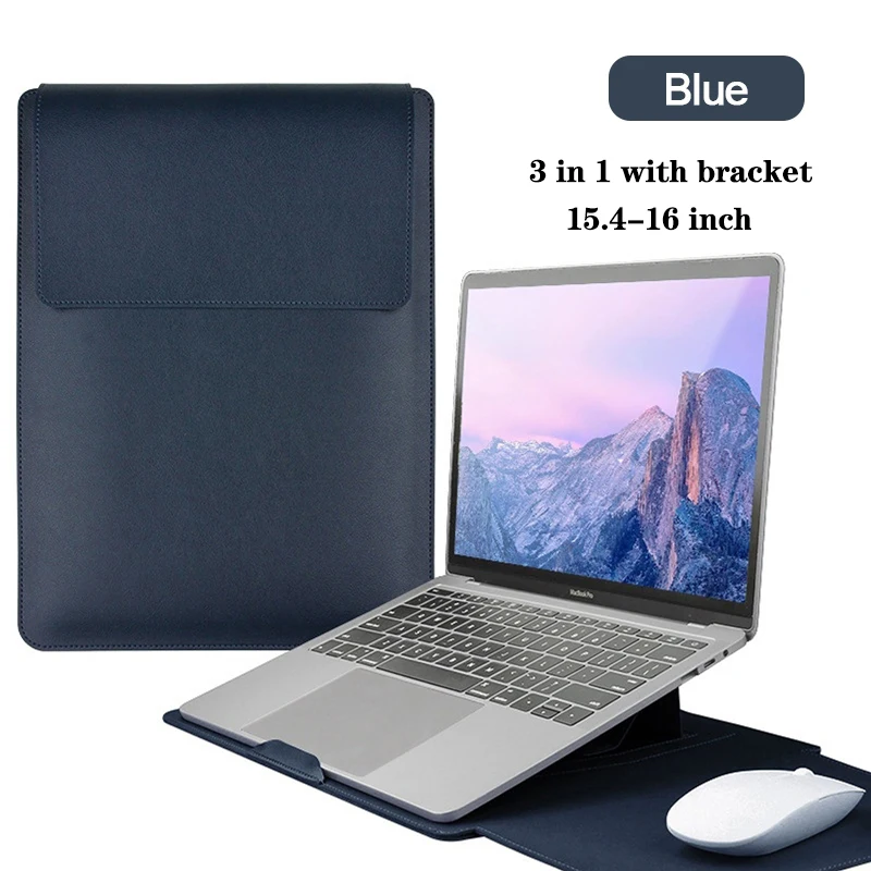 Versatile Waterproof Leather Laptop Sleeve with Built-in Stand