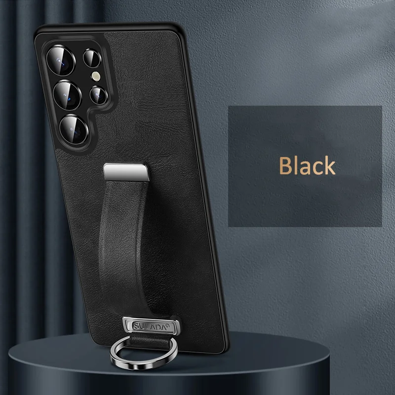 Premium PU Leather Finger Grip Strap Case - Business Edition