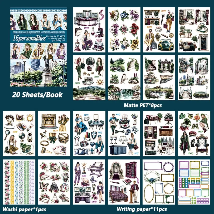 20-Sheet Waterproof Star Fantasy Sticker Set: Large Washi PET Star Cat Designs