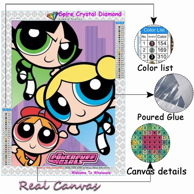 AB Fairy poussière 2025 nouvelle image de dessin animé The-PowerPuffs-Girls AB en diamant broderie charmant art anime 2
