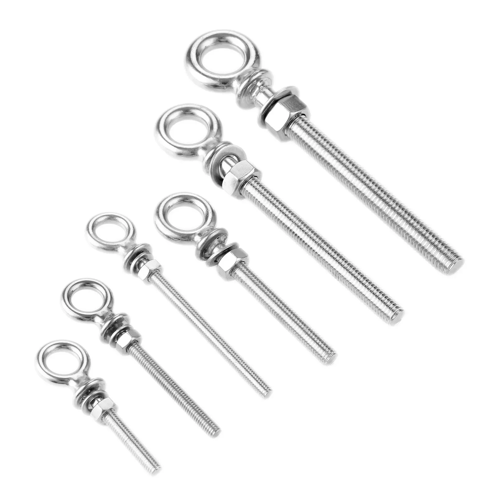 Stainless Steel Screws Fittings Ring Link Bolt Threaded Rod Bolt 1Pc M6 M8 M10 M12 Lifting Eye Bolts Set with Nuts & Washers