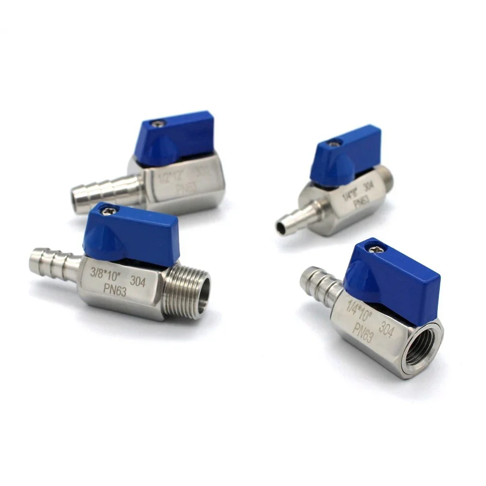 

1/8" 1/4" 3/8" 1/2" BSP Male Female 7 8 10 12mm Hose Barb Mini Sanitary Ball Valve Homebrew SUS 304 Stainless Steel Blue Hanlde