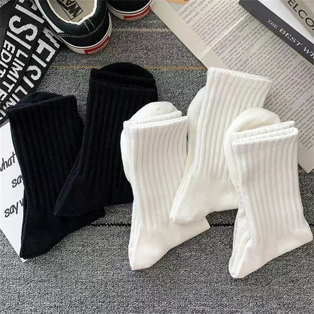 5 Pairs Women's Mid Tube Japanese Fashion Striped Socks - Polyester Cotton Blend