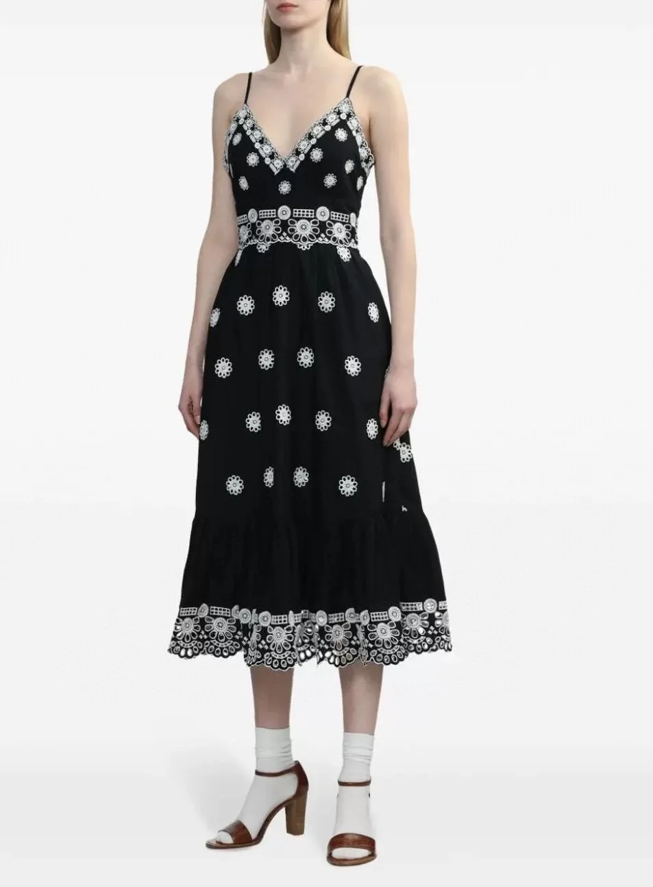 

EVACANDIS Women New High Quality Spaghetti Strap Embroidery Floral Tunic Backless Midi Dress Sexy Elegant Sweet A-Line Strapless