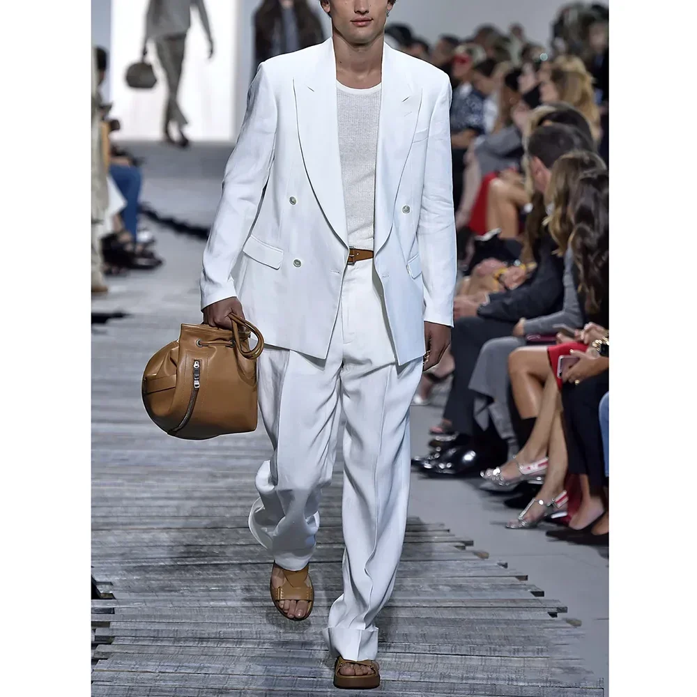 

Костюм мужской двубортный с лацканами, элегантный повседневный официальный костюм с пиковым отложным воротником, пиджак и брюки для жениха на свадьбу и выпускной