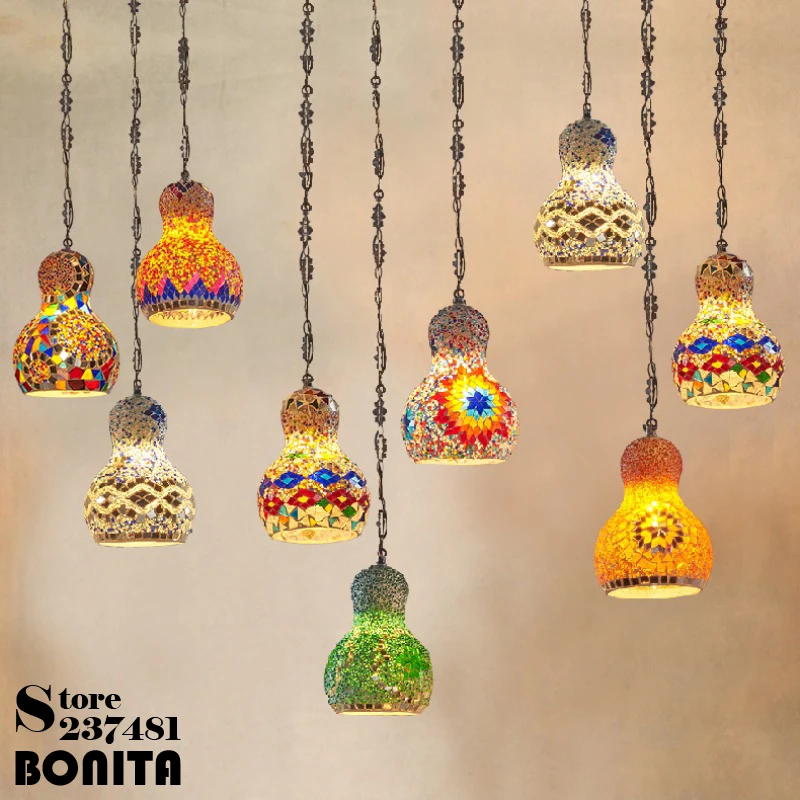 

Snowman Mosaic Glass Pendant Lamp Southeast Asia Handmade Gourd Pendant Light Restaurant Decoration Bohemia Ceiling Chandelier