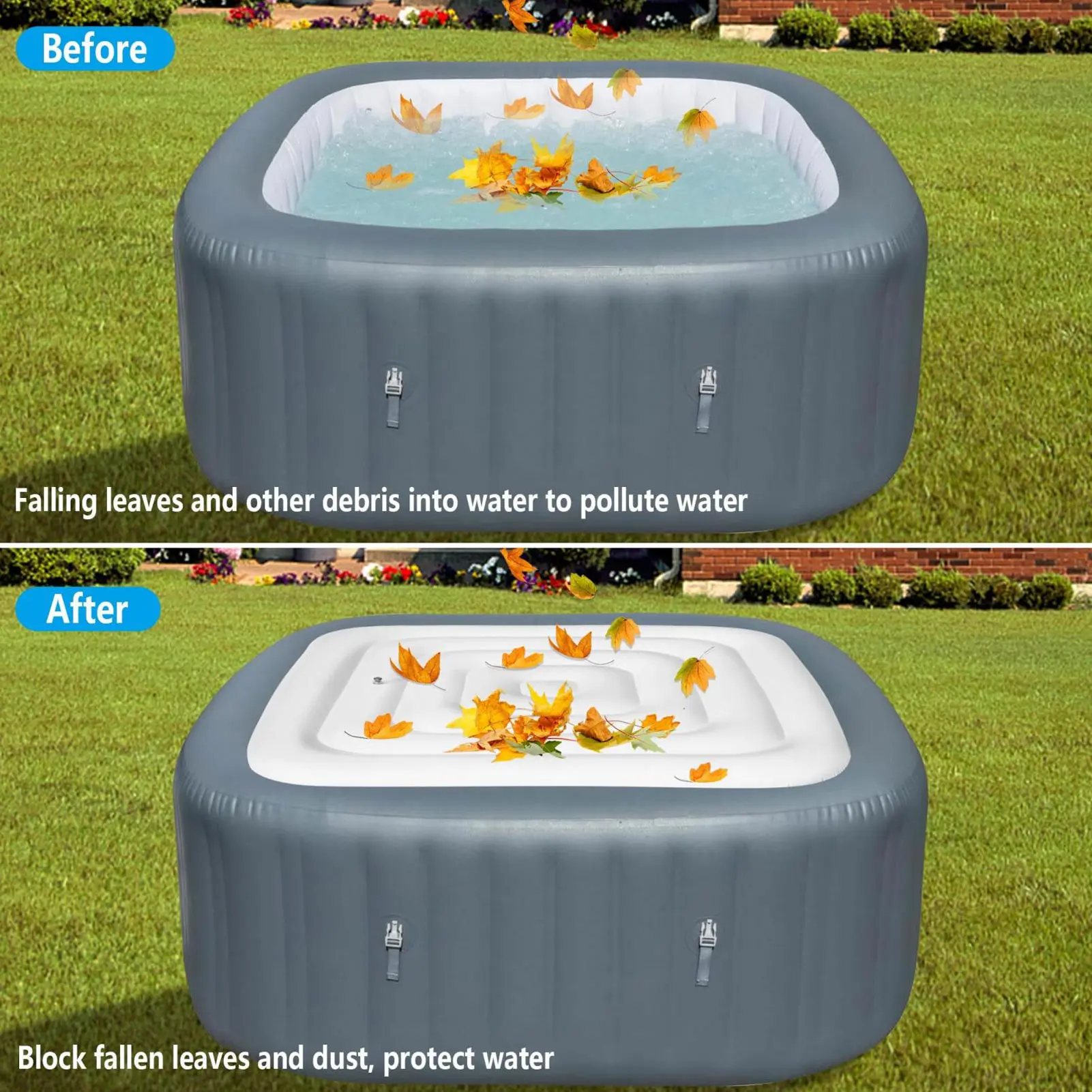 Hot Hub Energy Saving Lid Inflatable Hot Tub Cover Dustproof Rainproof Insulated Energy Saving Lid for Square Tub 4.2ft