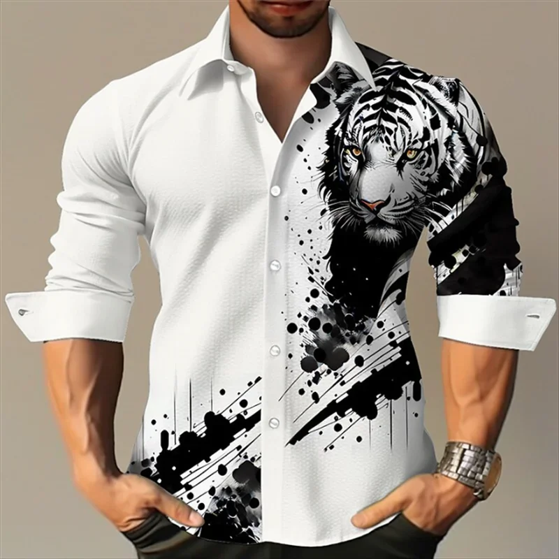

Hot selling men's long sleeved shirts in 2024, 3D printed lapel, soft and casual style, casual and handsome men's shirt XS-6XL