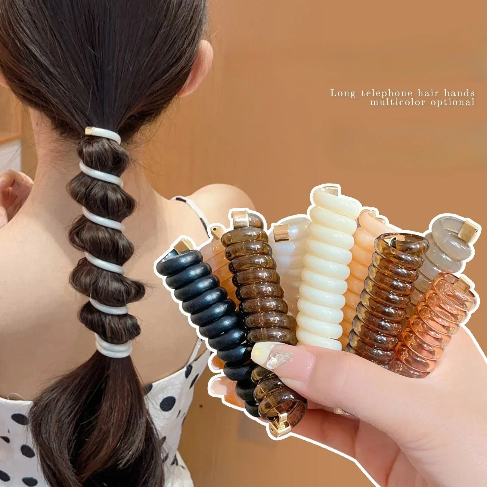 

Korean Fashion Hair Accessories Telephone Line Hair Loop Gold Color Ponytail Head Rope Cute Elastic Bands Flower Girls Headdress