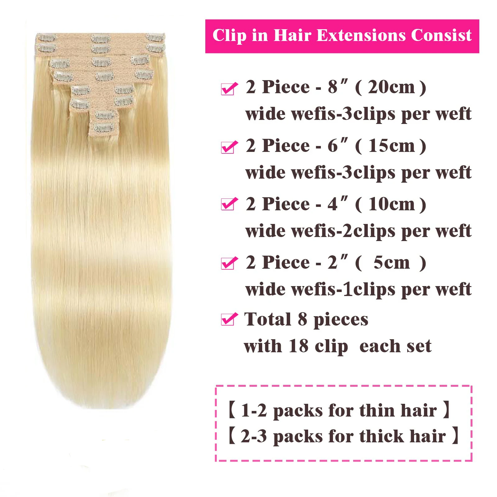 Clip in Hair Extensions Human Hair #613 Bleach Blonde Straight 120Gram Brazilian Human Hair Clip In Hair Extensions For Women