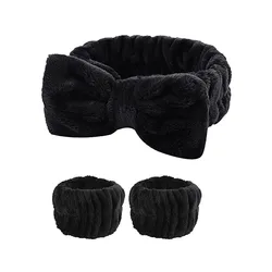 Luxurious Coral Fleece Headband & Absorbent Wristband Set (Black)