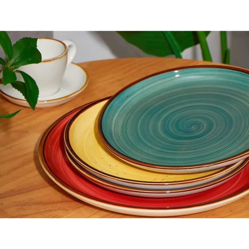 Plates Set 10.5 inch Large Dinner Plates for Salad Dessert Ceramic Serving Plate Set of 4, Microwave and Dishwasher Safe