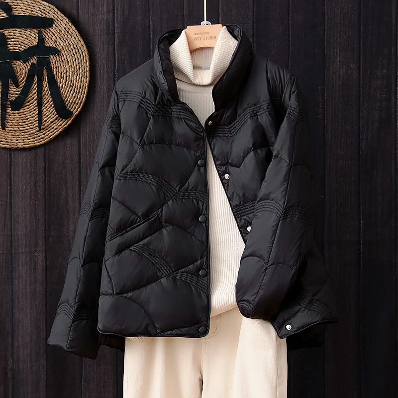 Down Jacket Women's Short White Versatile in Autumn and Winter Lightweight and Warm Standing Collar Fashionable Jacket