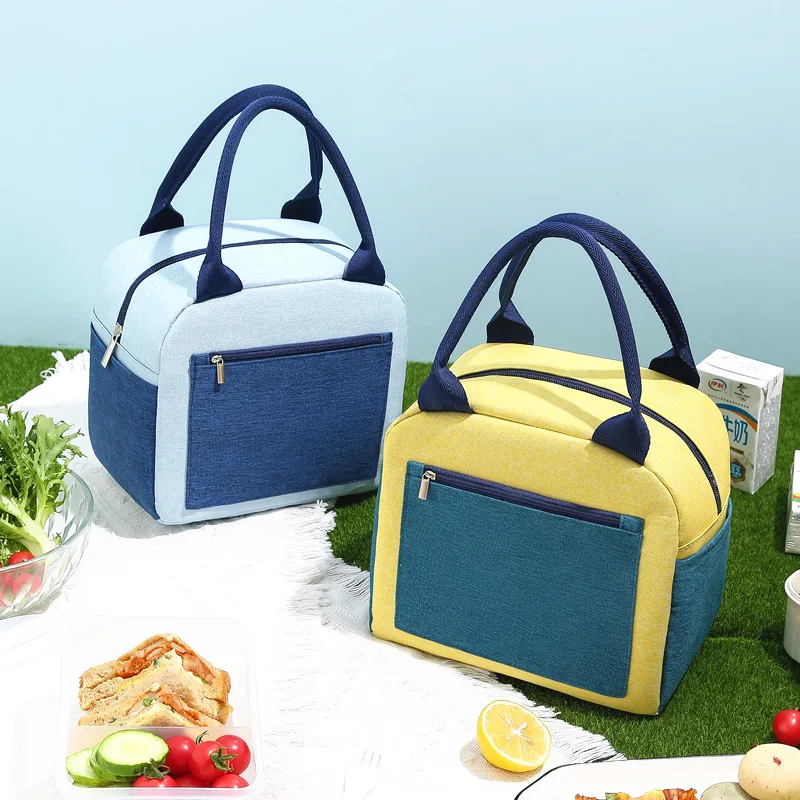 

New Color-blocking Insulation Lunch Bag Portable Oxford Cloth Lunch Bag Aluminum Foil Thickened Waterproof Lunch Box Lunch Bag