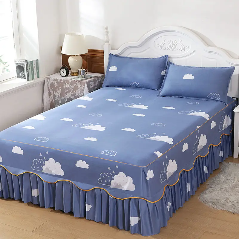 

Bed cover 100% cotton non-slip single bed skirt Korean version bedspread non-pilling bedside protective cover