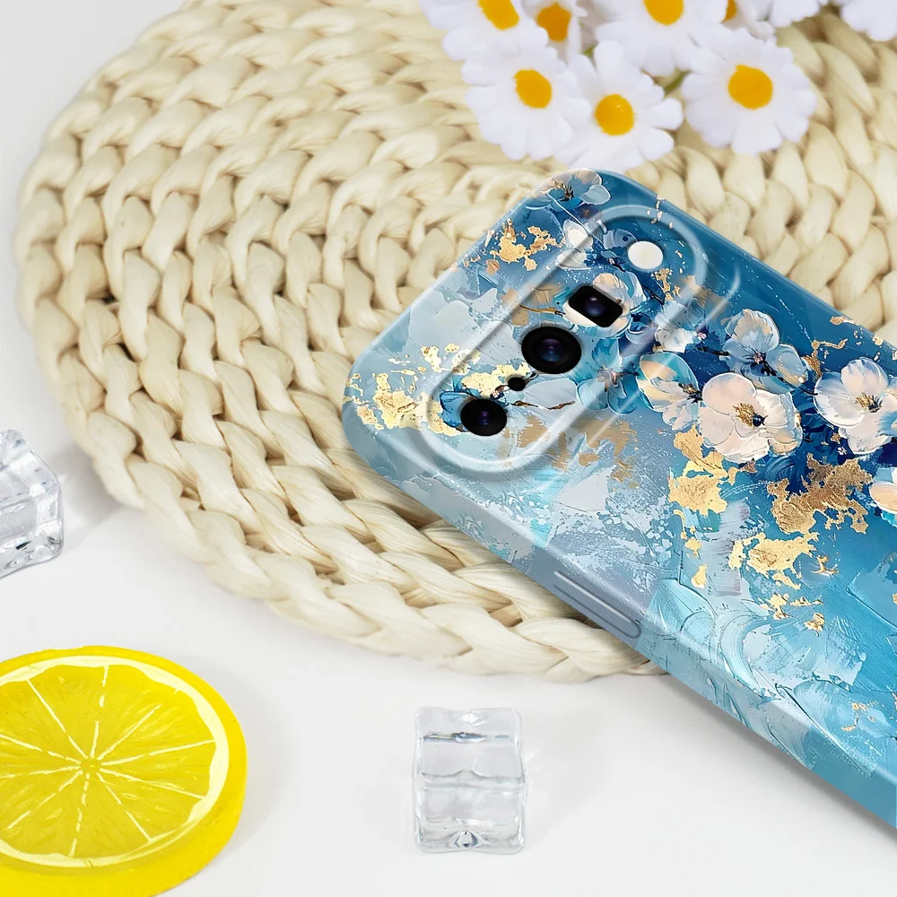 Elegant Gold Leaf Floral Phone Case - Luxurious Protection with Hard Cover Design