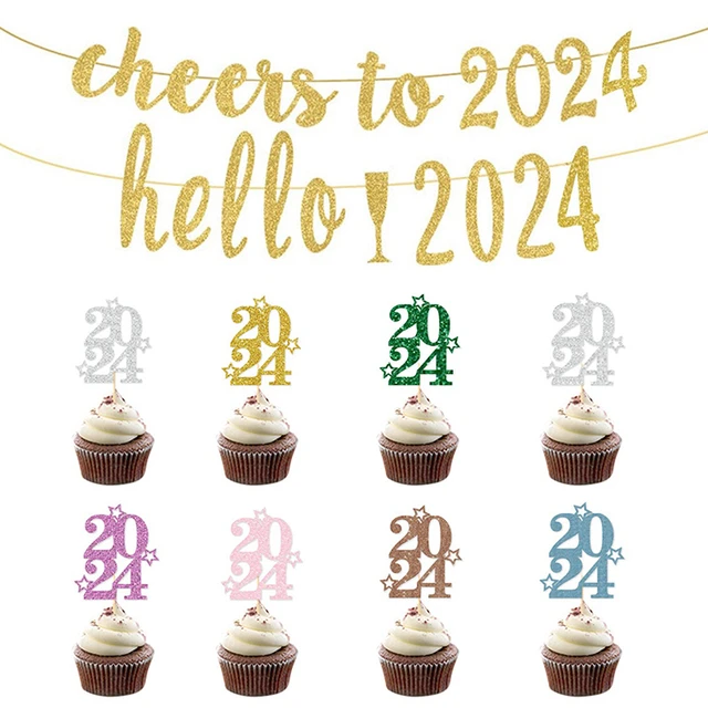 Hello 2024 Cake Topper SVG, Hello 2024 SVG, Happy New Year, 2024 Cake Topper,  New Years Cake 