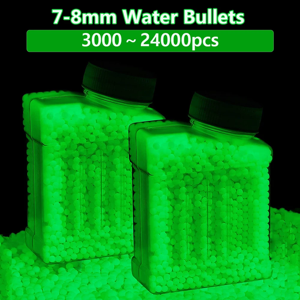 

7-8mm Fluorescent Water Balls Beads Refill Ammo Glow in The Dark BB Water Gel Bullet Safe/Non-Toxic/ECO Shooting Game Bullet