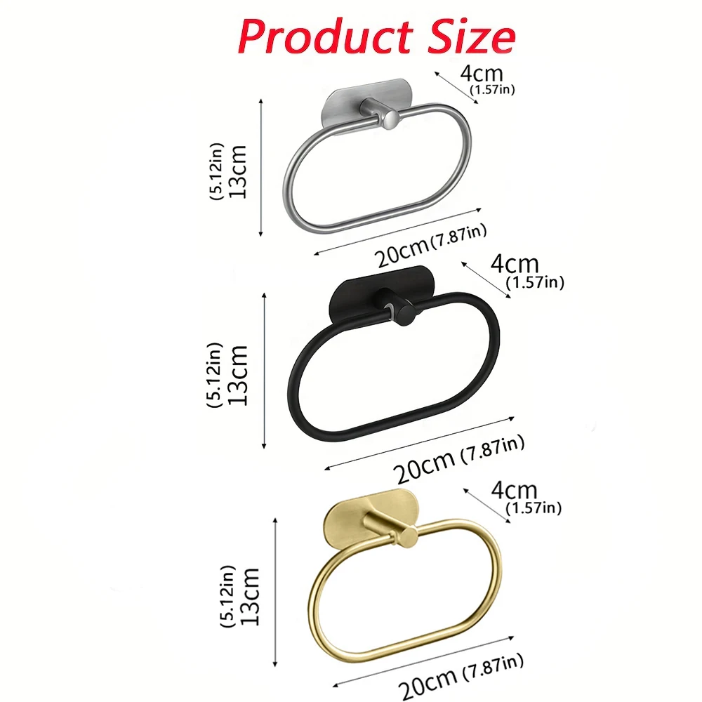 Description Picture 6 of itemStainless Steel Towel Holder Self-adhesive Bathroom Towels Rack Black Washhand Hanger Ring Rail Bar Kitchen Storage Accessories