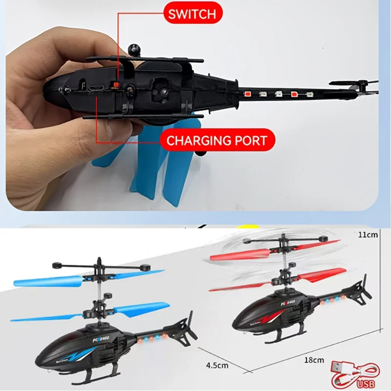 2채널 제스처 컨트롤 서스펜션 헬리콥터 RC 원격 유도 항공기 충전식 LED 조명 어린이 장난감 (남아용)