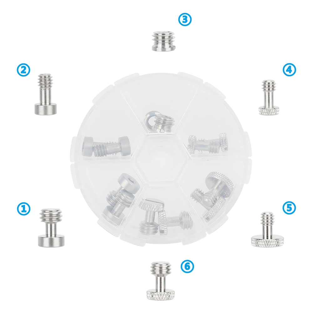 6 Sizes Assorted Screw Adapter Set for Camera Accessories1/4"-20&3/8"-16 Screw S