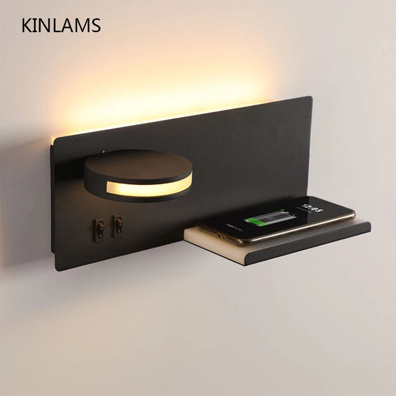 LED Wall Lamp Wall Light LED Reading Light Wireless Charging Wall Lamp Bedroom Bedside USB Wall Light Rotatable Reading Lamp Study Room Switch Modern Multifunctional Hotel