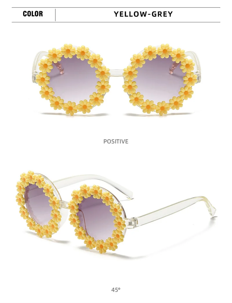 Óculos de sol com flor margarida para mulher uv400 redondos_voghion.com