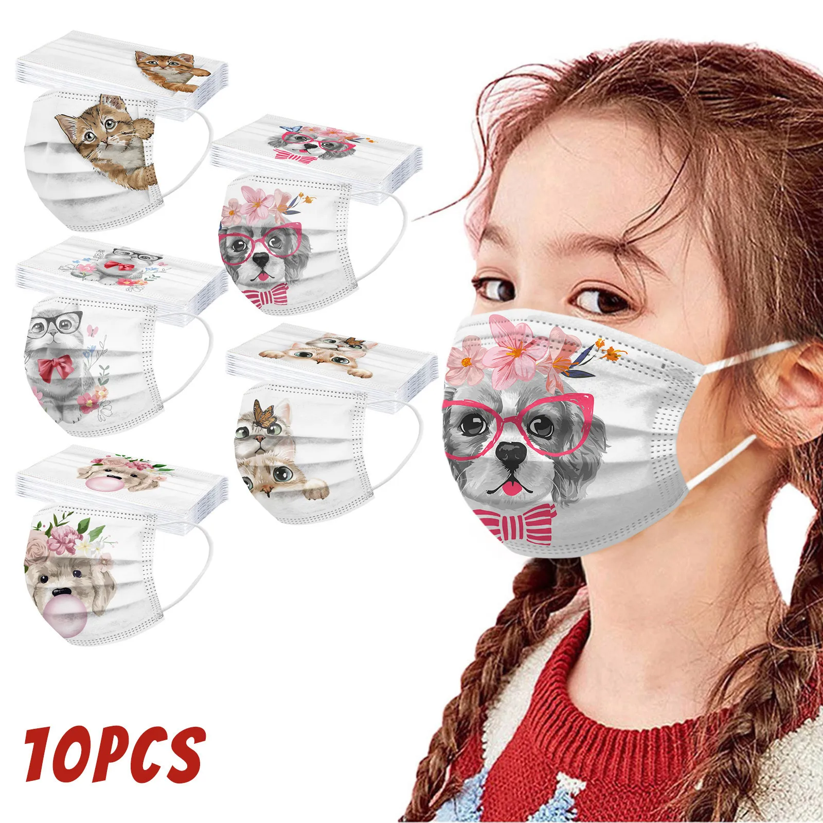 10pcs Children's Protective Mask Anime Animal Printed Disposable Masks 3-ply Halloween Cosplay Party Decoration | Дом и сад