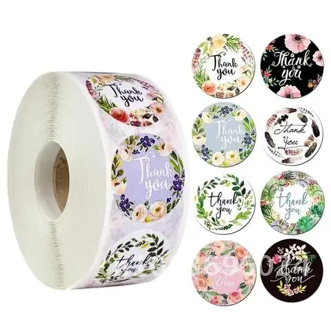 

500Pcs/roll 2.5cm Round Thank You Sticker Paper Seal Labels Wedding Birthday Party Favors Store Gift Stickers Label Decoration5