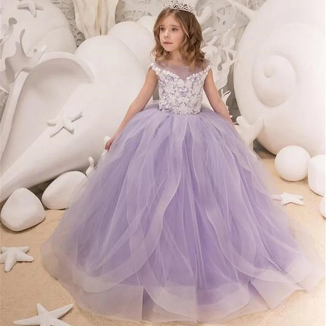 

Lace Flower Girl Dresses For Wedding Princess Daughter Toddler Pretty Pageant Formal First Communion Gowns