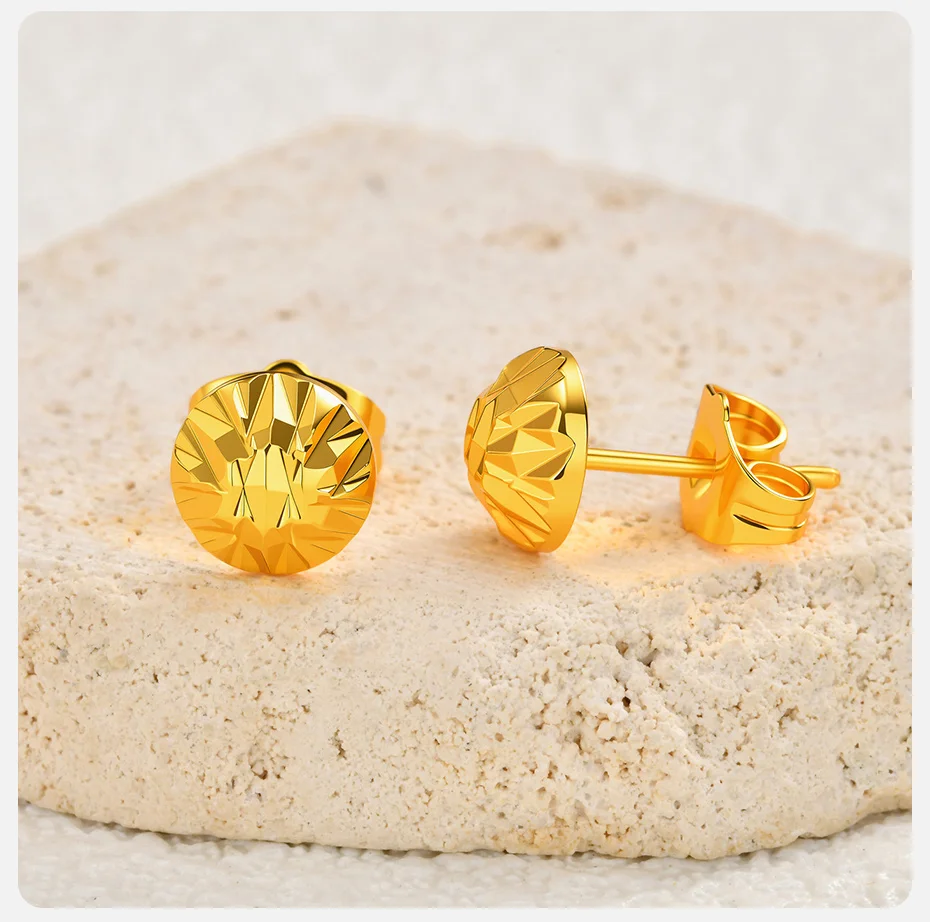 Vnox Neue modische, elegante, goldfarbene, geprägte halbkugelförmige Ohrringe für Damen, klassischer Stil, Ohrstecker, Schmuck – Detail 6