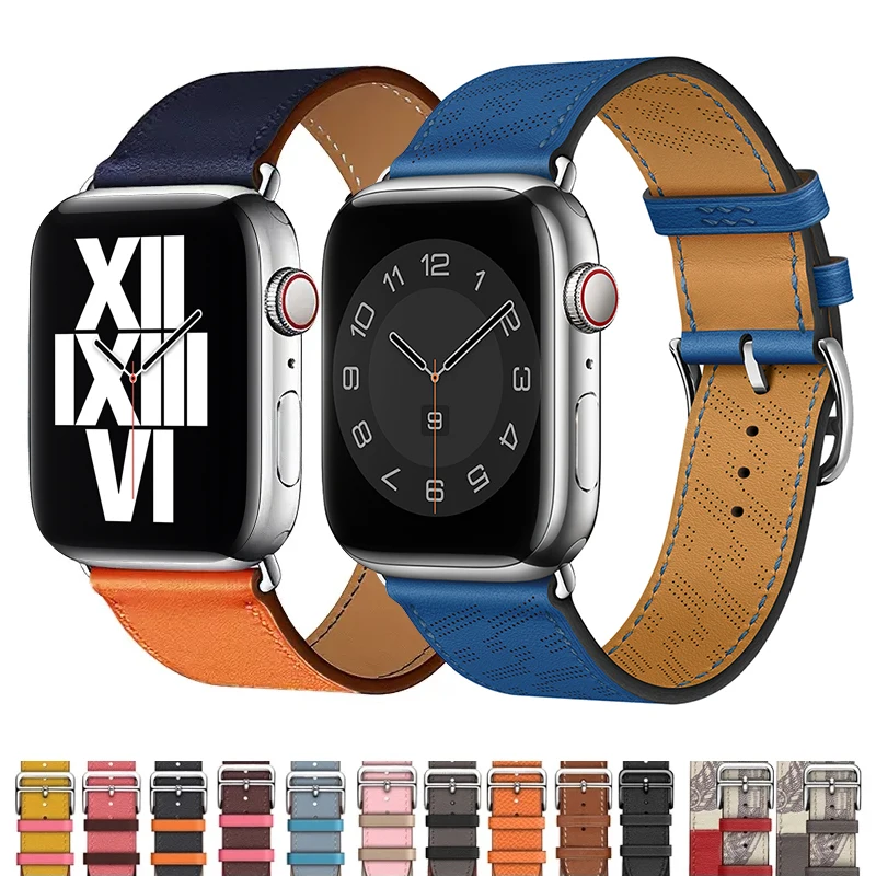 

100% Genuine Cow Leather loop Bracelet Belt Band for Apple Watch 7 6 SE 5 42MM 38MM 44MM 40MM Strap for iWatch 41MM 45MM Correa