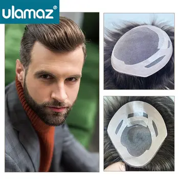 Parrucca da uomo AA-forma Mono Protesi capillare da uomo Doppi nodi Parrucca maschile Capelli umani NPU attorno al sistema di capelli Parrucche per uomo Parrucchino