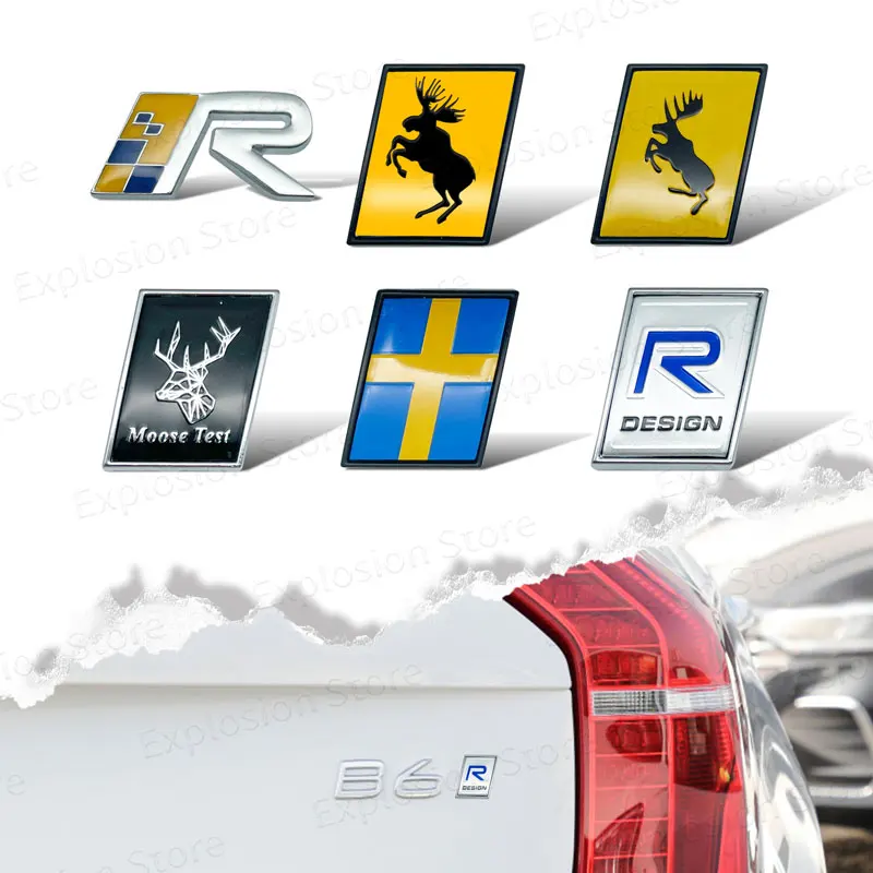 R Design Awd Logo Svezia Flag Moose Test Badge Piccola Auto Adesivo In Metallo Decor Per Volvo Ocean V40 V60 V70 Xc40 Xc60 Xc90 S40 S80