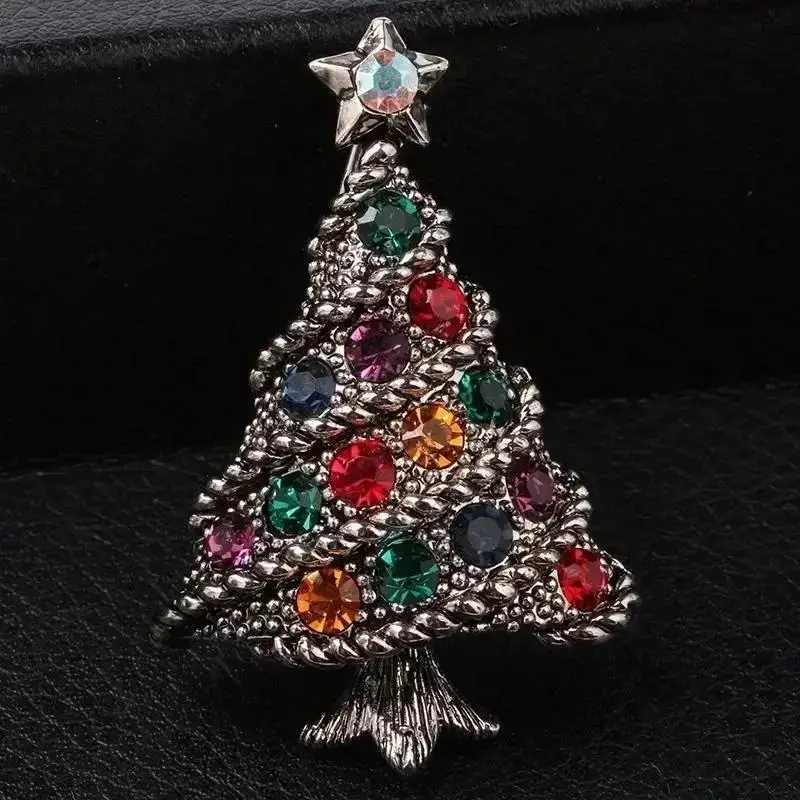 Vintage Diamond Studded Christmas Tree Brooch Alloy Rhinestone Christmas Tree Brooch Accessories Women's Holiday Brooch Jewelry