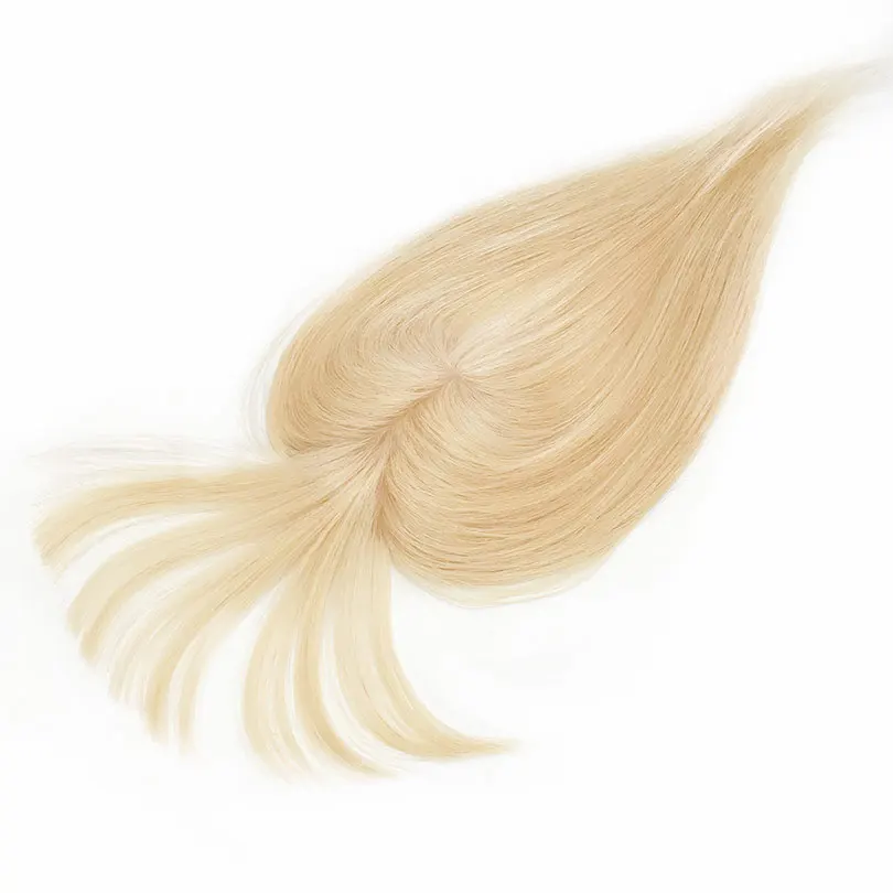 여성용 블론드 컬러 실크 베이스 토퍼, 에어뱅 포함, 자연스러운 두피 탑 베이스, 스트레이트 인모 피스, 클립 포함, 15x16cm, 12x13cm