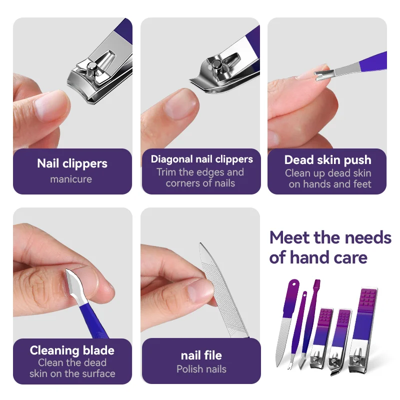 9/18 pieces, purple and blue nail clipper set, Nail Clipper set box nail clipper pedicure tools pick ears pick ear spoon God f 6