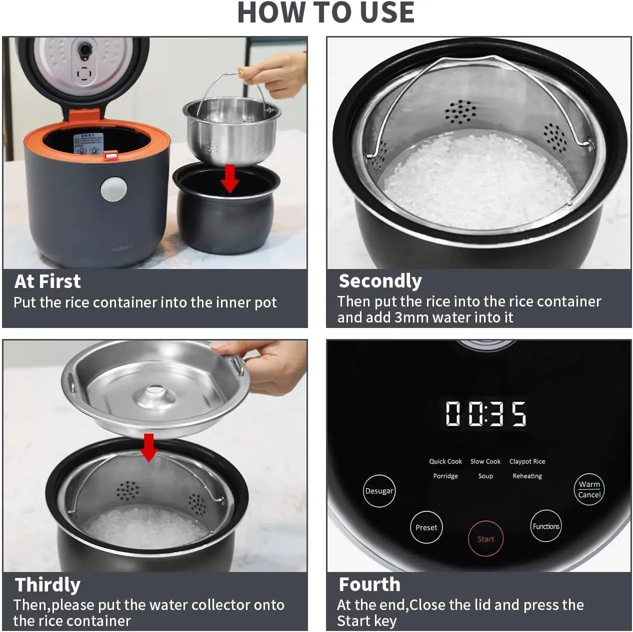 Reducing Rice Cooker 2 Cups Uncooked Small Induction Rice Cooker Maker Rice and Grain Multi-Cooker with Stainless Steel Inner Po 6