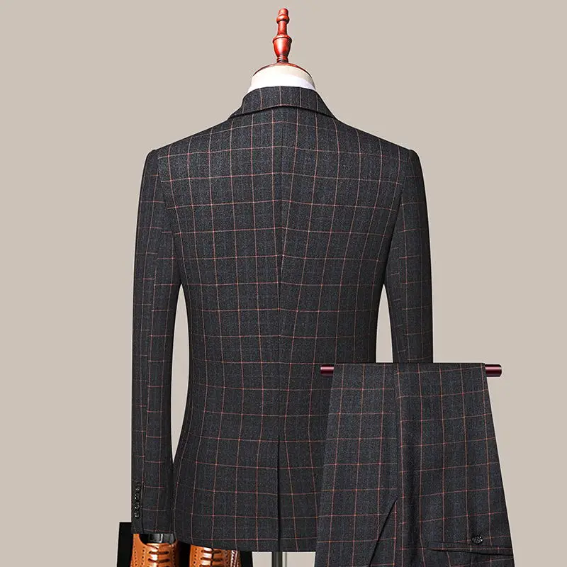 Boutique (Blazer + Vest + Trousers) Men's Italian Style Fashion Business Elegant Gentleman Plaid Slim Casual Dress 3-piece Set