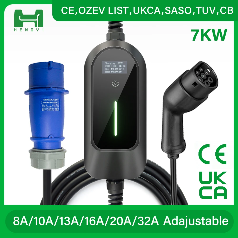 Hengyi Portable Ev Charger Wallbox 32a Type2 Charging Cable Type2 Cord
